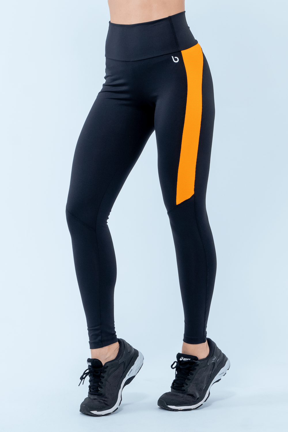 CALÇA LEGGING POP PRETO/LARANJA DAMASCO