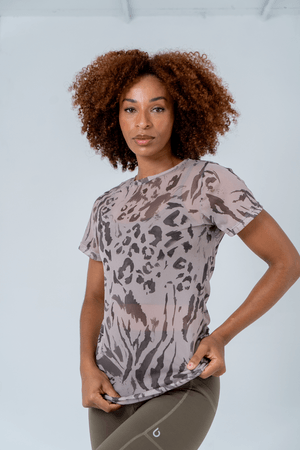 BLUSA FITNESS CONCEPT CREME/TULE ANIMAL PRINT