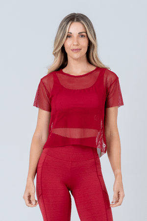 BLUSA CROPPED SPOT TREVOS VERMELHO BATOM/TELA